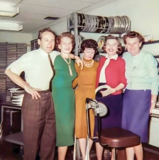Mom and her crew at Technicolor, Hollywood. She was a well-respected film negative cutter there. She and Dad met after he'd accidentally snapped a reel on the rewind bench, and took it to her to be repaired - 1960s