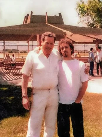 Weekly visits with Dad were my only joy at the notorious 'Gladiator School' — the CA Youth Authority's Youth Training School (YTS) in Ontario. (Note my black eye, still visible from the fight I was challenged into upon arrival, weeks prior) - 1986.