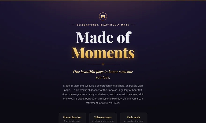 Made of Moments: website designed by Bruce Lisker