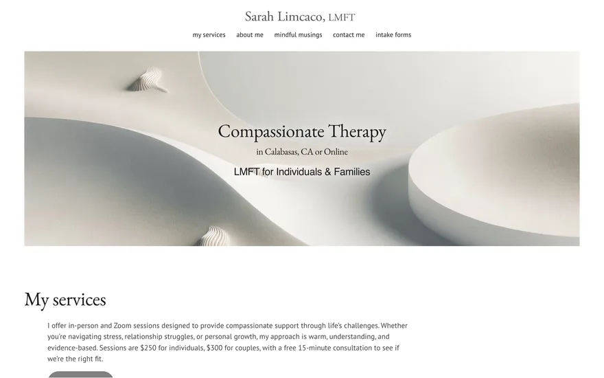 Sarah Limcaco Therapy: website designed by Bruce Lisker
