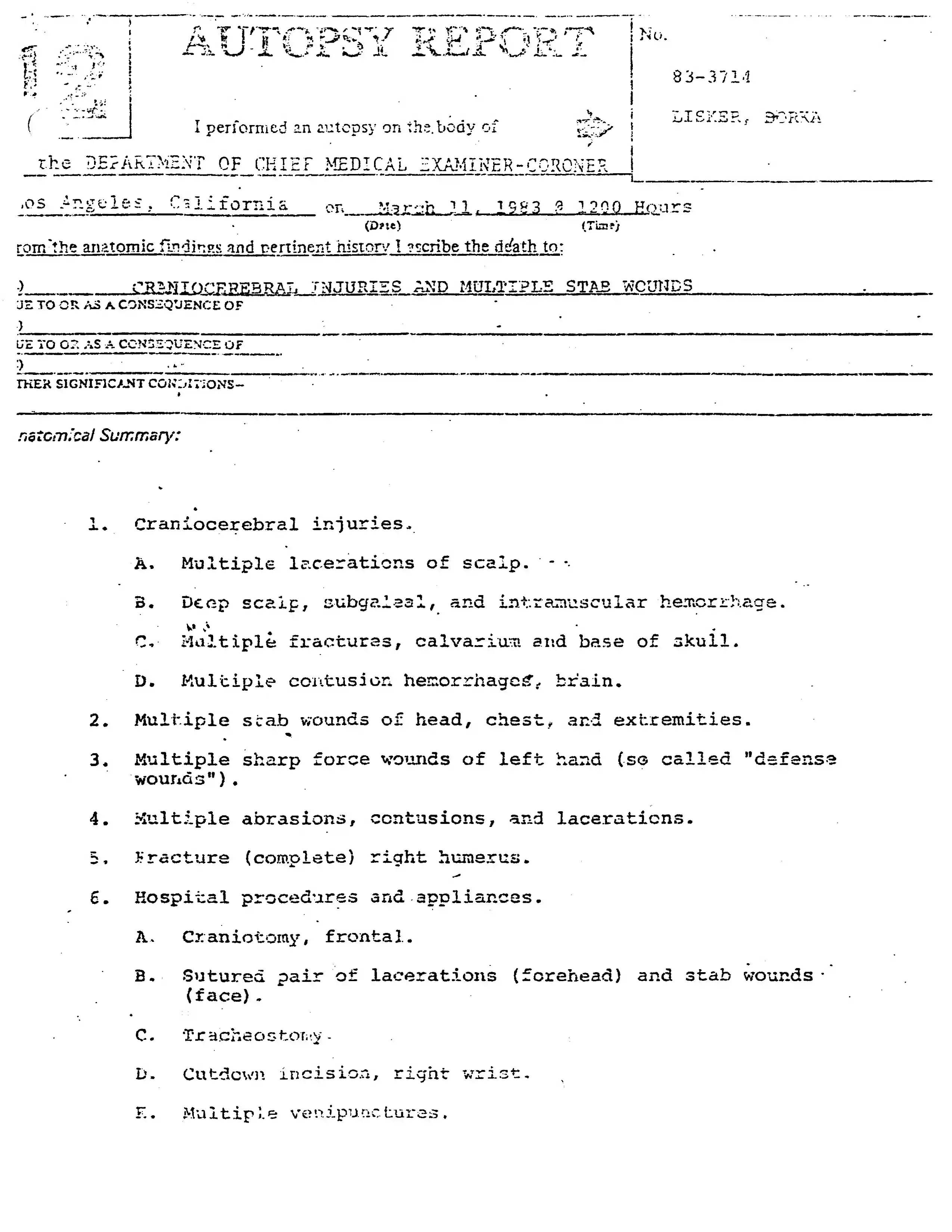 Autopsy Report, page 1